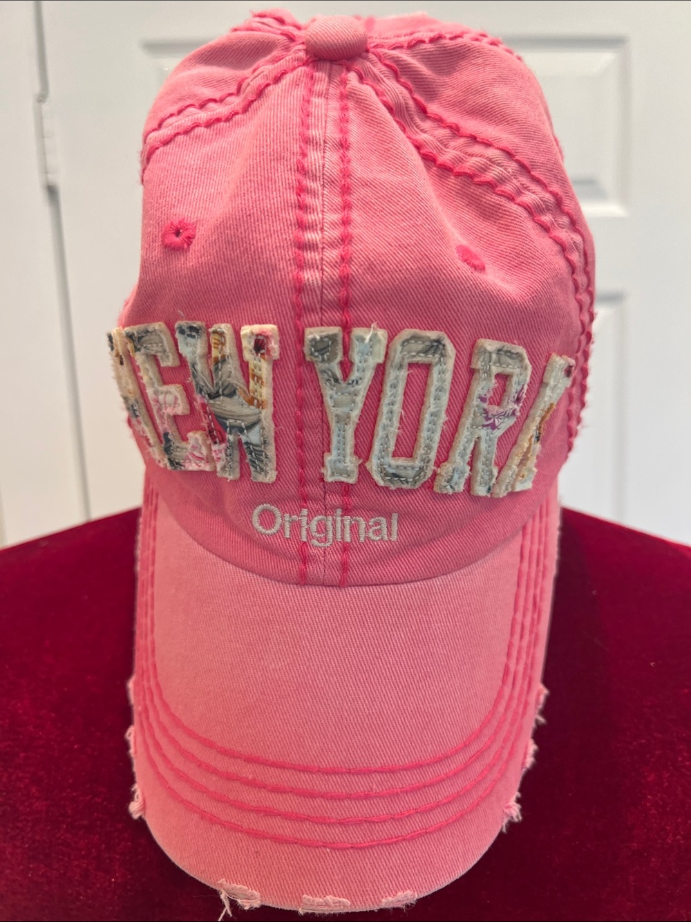 Pink 'New York Original' Distressed Baseball Cap